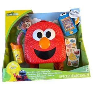 Sesame Street Elmo Have A Sesame Day Bag Set 8 Pieces Kids Backpack Toy New